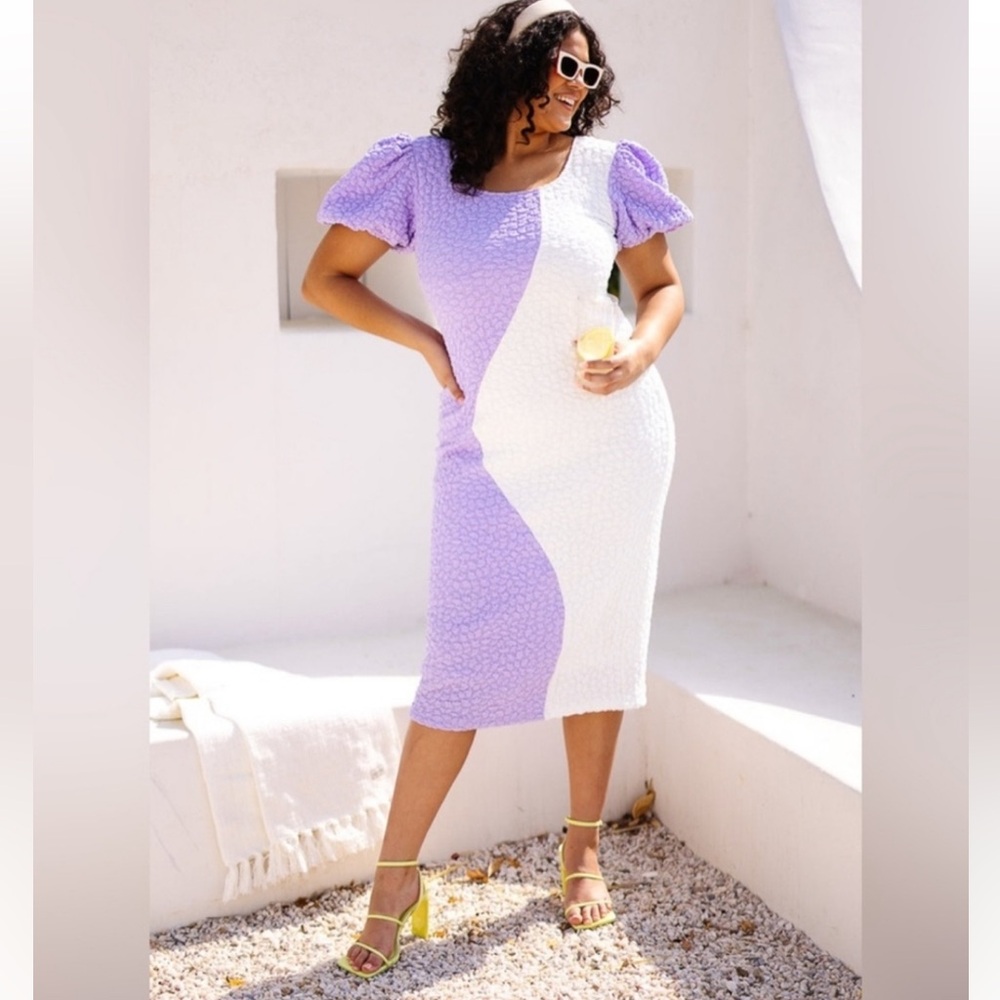 Ivy City Co Lavender and White Textured Dress